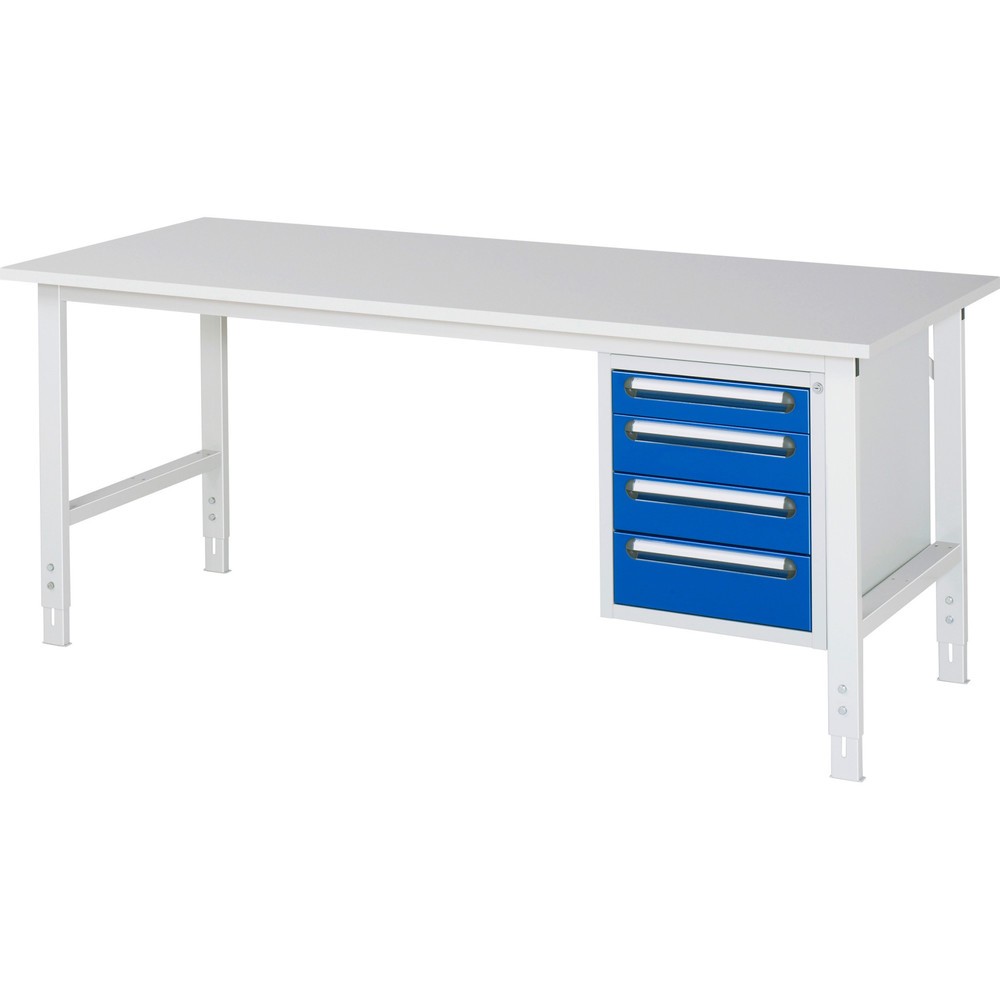 Numéro de l'image du produit 1: RAU Table de travail réglable en hauteur Série TOM, HxlxP 760-1 080 x 2 500 x 800 mm, 4 tiroirs, plan de travail avec revêtement en mélamine
