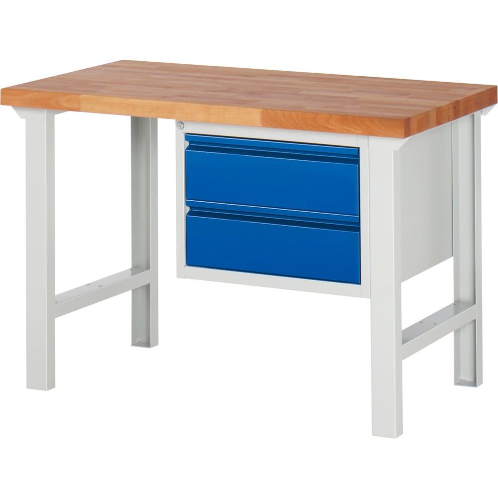 N° de l'image du produit 1 : RAU Établi série 7000, 1 caisson, HxlxP 840 x 1 250 x 700 mm, 2 tiroirs extractibles à 90 % 2 x 180 mm