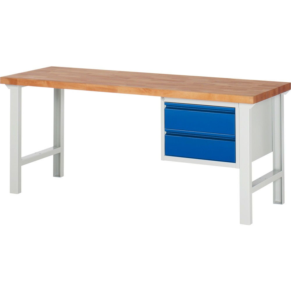 Numéro de l'image du produit 1: RAU Établi série 7000, 1 caisson, HxlxP 840 x 2 000 x 700 mm, 2 tiroirs extractibles à 90 % 2 x 180 mm