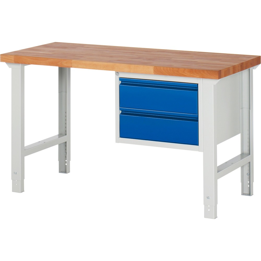 Numéro de l'image du produit 1: RAU Établi série 7000, 1 caisson, HxlxP 790-1 140 x 1 500 x 700 mm, 2 tiroirs extractibles à 90 % 2 x 180 mm