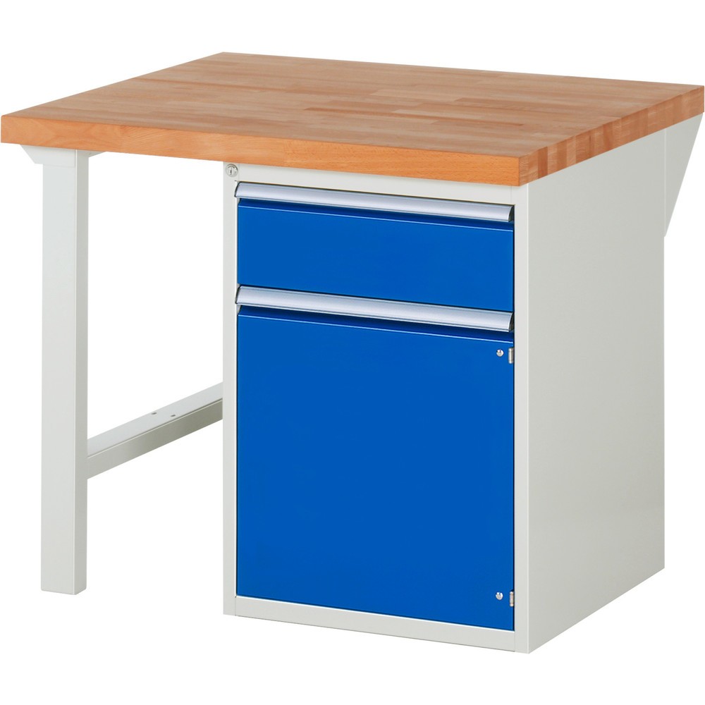 Numéro de l'image du produit 1: RAU Établi série 7000, 1 caisson, HxlxP 890 x 1 000 x 900 mm, 1 tiroir extractible à 90 %, 1 porte battante, 1 tablette
