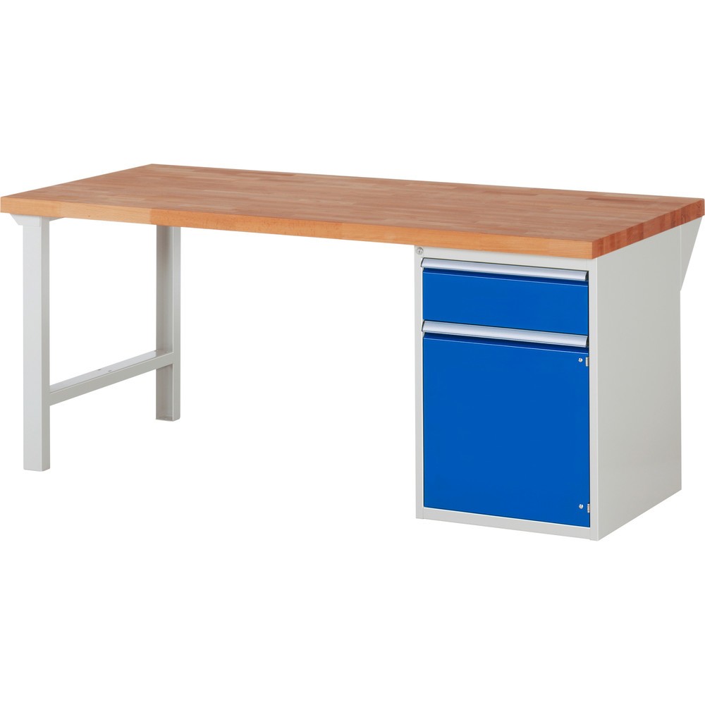 Numéro de l'image du produit 1: RAU Établi série 7000, 1 caisson, HxlxP 840 x 2 000 x 900 mm, 1 tiroir extractible à 100 %, 1 porte battante, 1 tablette