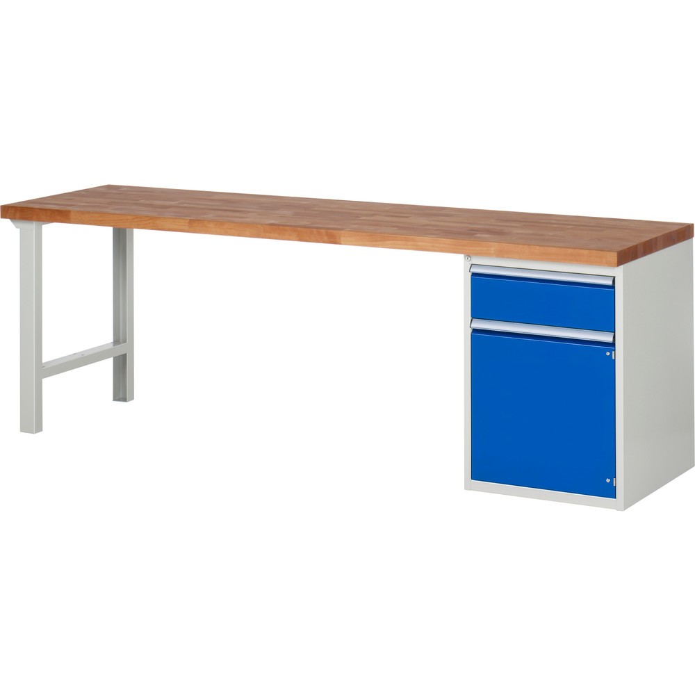 Illustration du produit: RAU Établi série 7000, 1 caisson, HxlxP 890 x 2 500 x 700 mm, 1 tiroir extractible à 100 %, 1 porte battante, 1 tablette