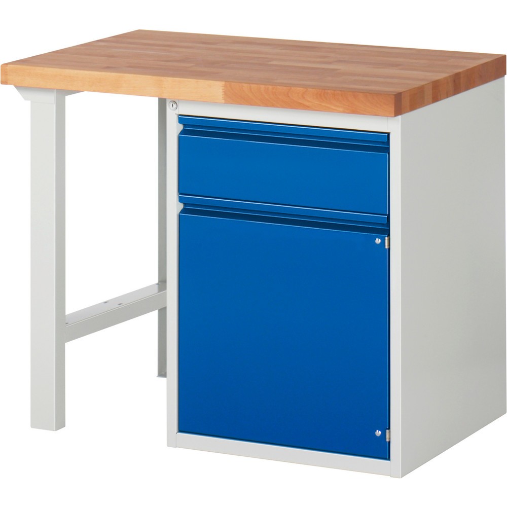Numéro de l'image du produit 1: RAU Établi série 7000, 1 caisson, HxlxP 890 x 1 000 x 700 mm, 1 tiroir extractible à 90 %, 1 porte battante, 1 tablette