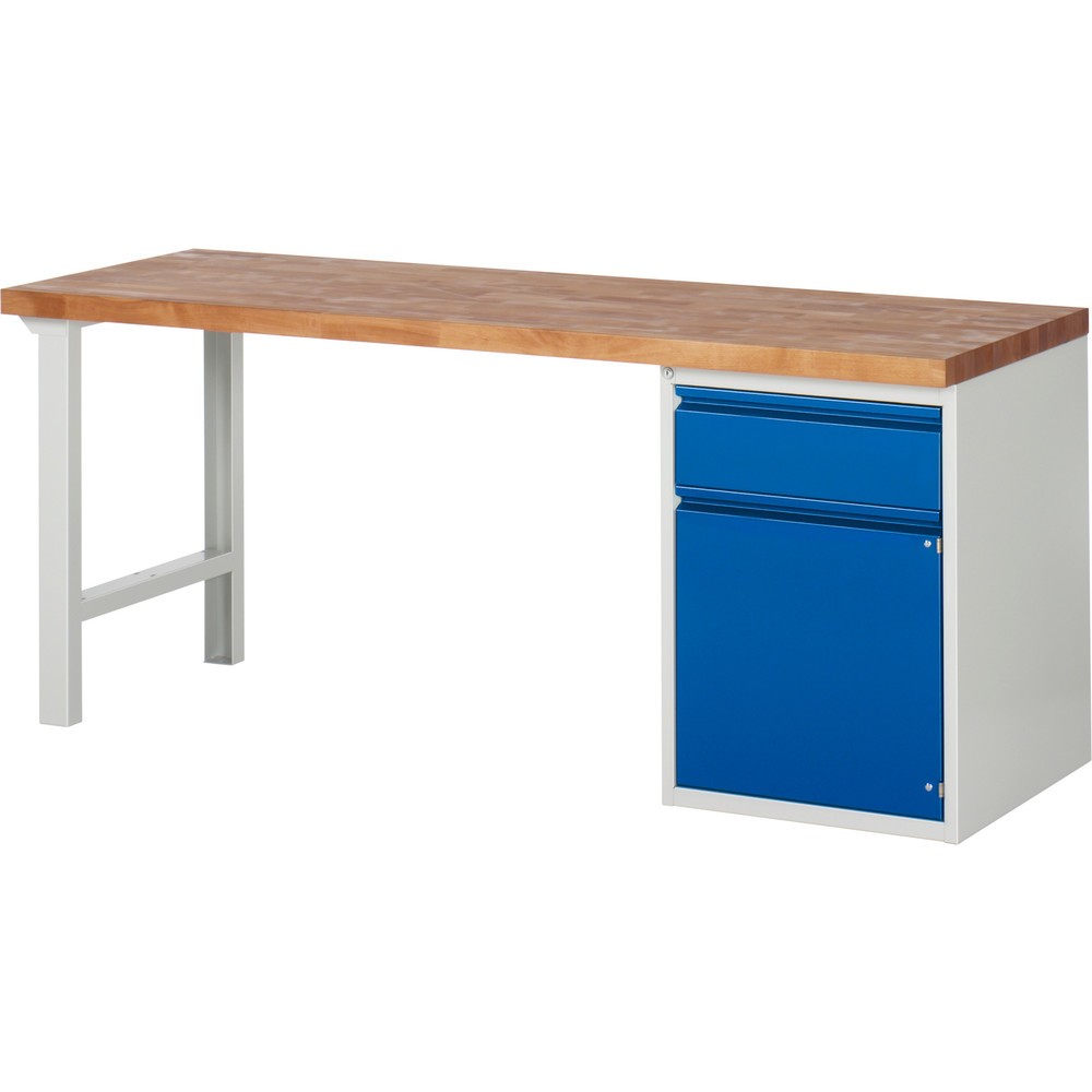 Numéro de l'image du produit 1: RAU Établi série 7000, 1 caisson, HxlxP 840 x 2 000 x 700 mm, 1 tiroir extractible à 90 %, 1 porte battante, 1 tablette