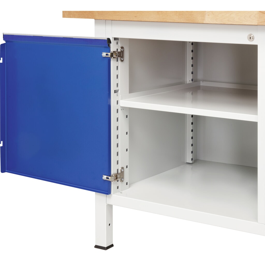 N° de l'image du produit 7 : RAU Établi mobile série 8000, 1 triple caisson, 2 tablettes, 2 portes battantes, HxlxP 880-1 080 x 2 000 x 700 mm, 3 tiroirs extractibles à 90 %