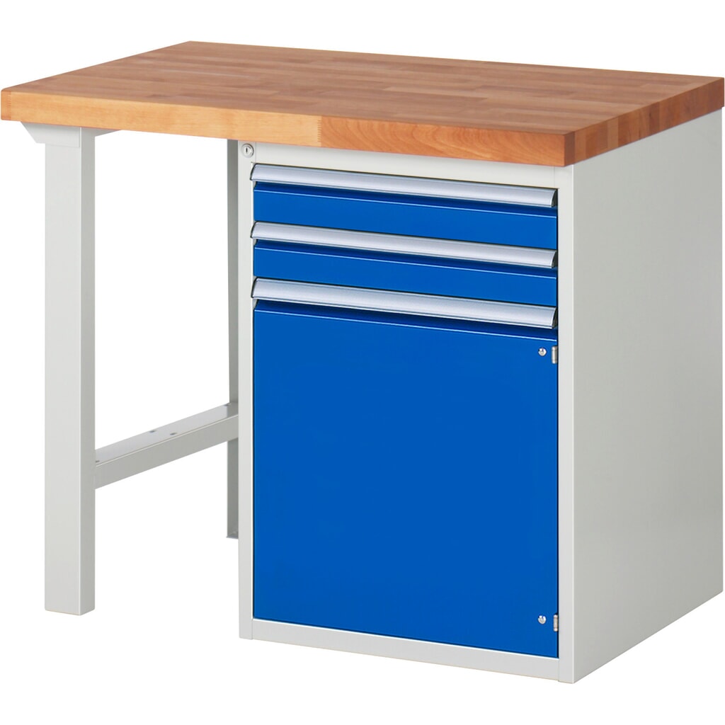RAU Établi série 7000, 1 caisson, HxlxP 890 x 1 000 x 700 mm, 2 tiroirs extractible à 90 %, 1 porte battante, 1 tablette N° de l'image du produit 1 : RAU Établi série 7000, 1 caisson, HxlxP 890 x 1 000 x 700 mm, 2 tiroirs extractible à 90 %, 1 porte battante, 1 tablette