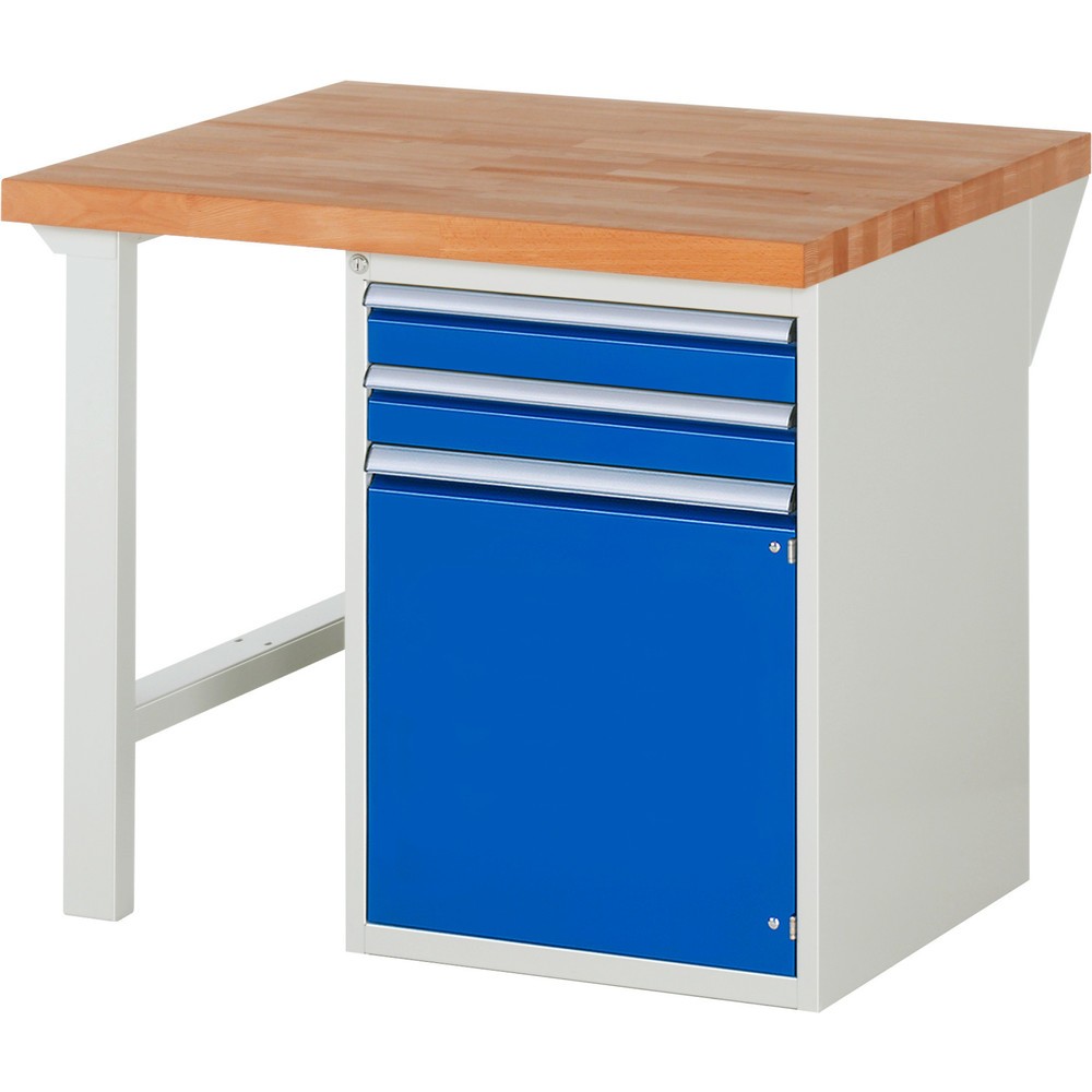 N° de l'image du produit 1 : RAU Établi série 7000, 1 caisson, HxlxP 840 x 1 000 x 900 mm, 2 tiroirs extractible à 90 %, 1 porte battante, 1 tablette