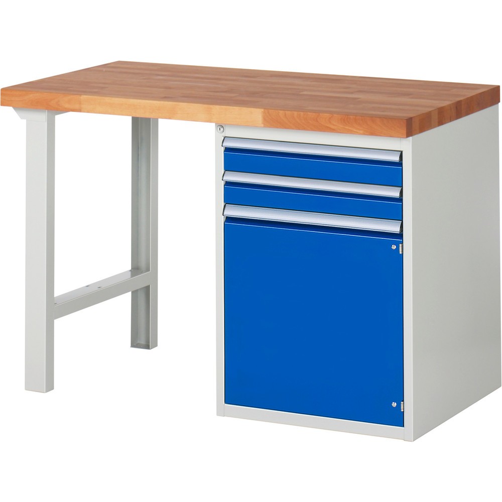 Numéro de l'image du produit 1: RAU Établi série 7000, 1 caisson, HxlxP 890 x 1 250 x 700 mm, 2 tiroirs extractible à 100 %, 1 porte battante, 1 tablette
