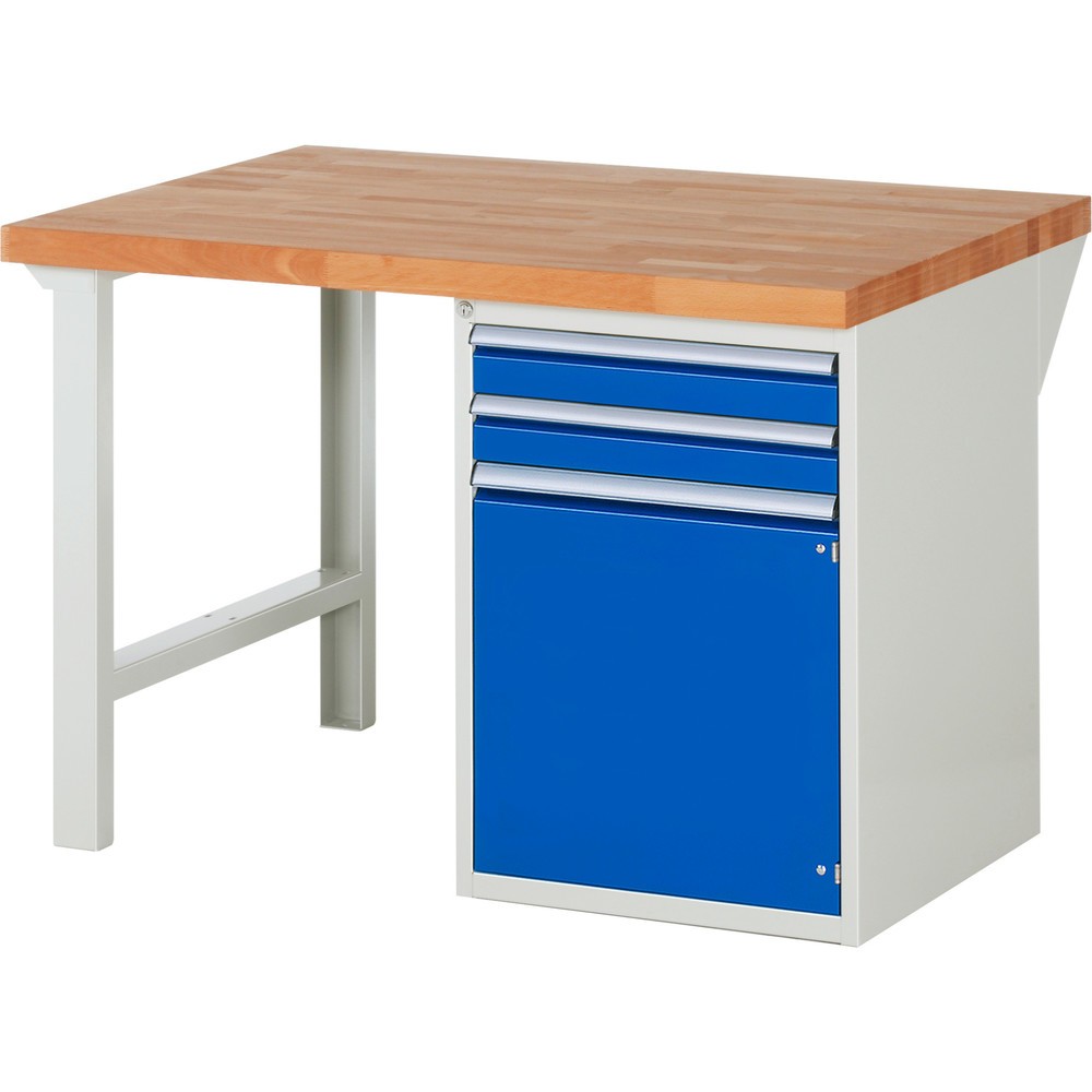 Numéro de l'image du produit 1: RAU Établi série 7000, 1 caisson, HxlxP 840 x 1 250 x 900 mm, 2 tiroirs extractible à 100 %, 1 porte battante, 1 tablette