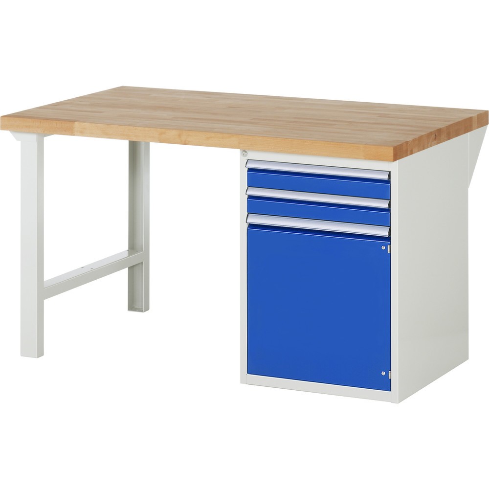 Numéro de l'image du produit 1: RAU Établi série 7000, 1 caisson, HxlxP 890 x 1 500 x 900 mm, 2 tiroirs extractible à 100 %, 1 porte battante, 1 tablette