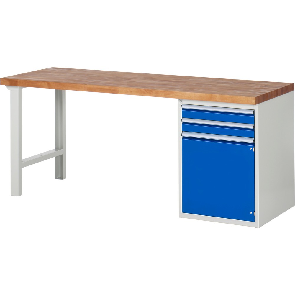 Numéro de l'image du produit 1: RAU Établi série 7000, 1 caisson, HxlxP 890 x 2 000 x 700 mm, 2 tiroirs extractible à 100 %, 1 porte battante, 1 tablette