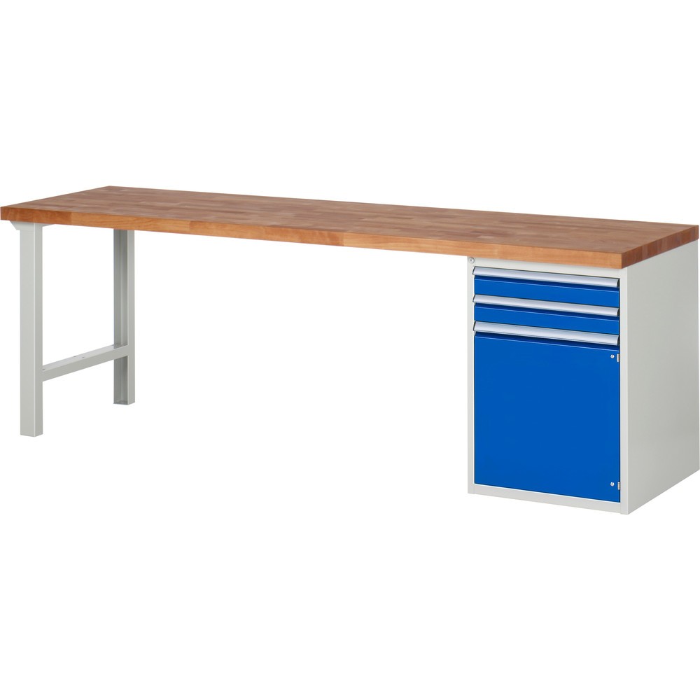 Illustration du produit: RAU Établi série 7000, 1 caisson, HxlxP 840 x 2 500 x 700 mm, 2 tiroirs extractible à 90 %, 1 porte battante, 1 tablette