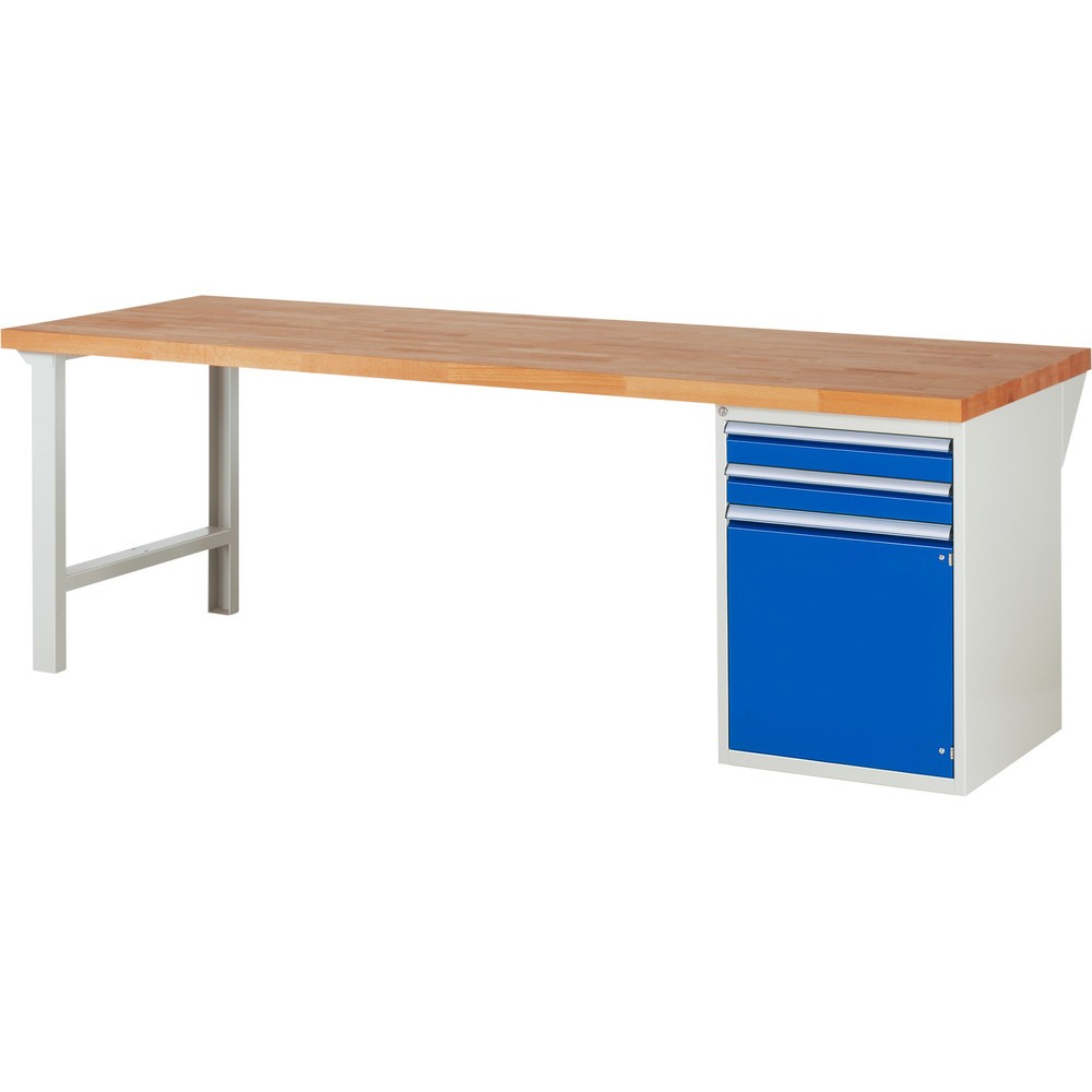 Numéro de l'image du produit 1: RAU Établi série 7000, 1 caisson, HxlxP 890 x 2 500 x 900 mm, 2 tiroirs extractible à 100 %, 1 porte battante, 1 tablette