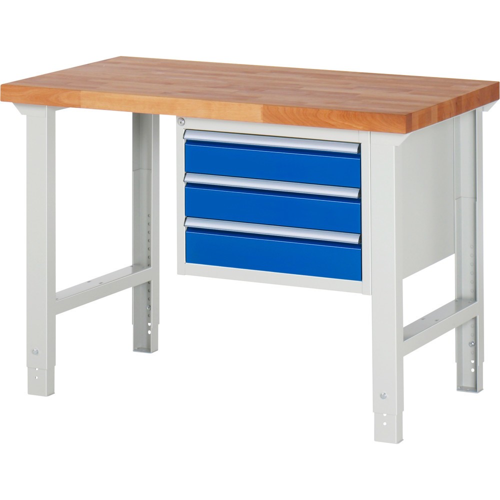 Numéro de l'image du produit 1: RAU Établi série 7000, 1 caissons, HxlxP 790-1 140 x 1 250 x 700 mm, 3 tiroirs extractibles à 90 % 3 x 120 mm