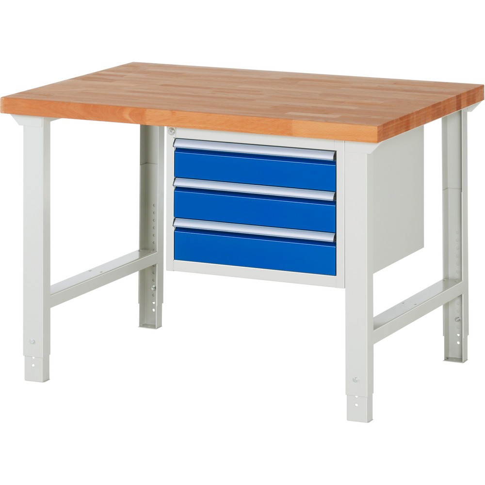 Numéro de l'image du produit 1: RAU Établi série 7000, 1 caissons, HxlxP 790-1 140 x 1 250 x 900 mm, 3 tiroirs extractibles à 100 % 3 x 120 mm