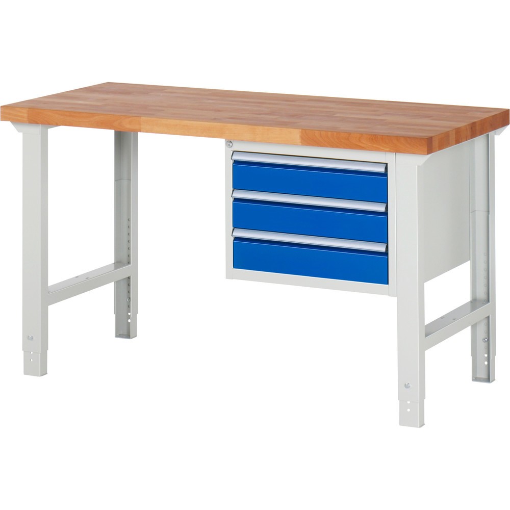 N° de l'image du produit 1 : RAU Établi série 7000, 1 caissons, HxlxP 790-1 140 x 1 500 x 700 mm, 3 tiroirs extractibles à 90 % 3 x 120 mm
