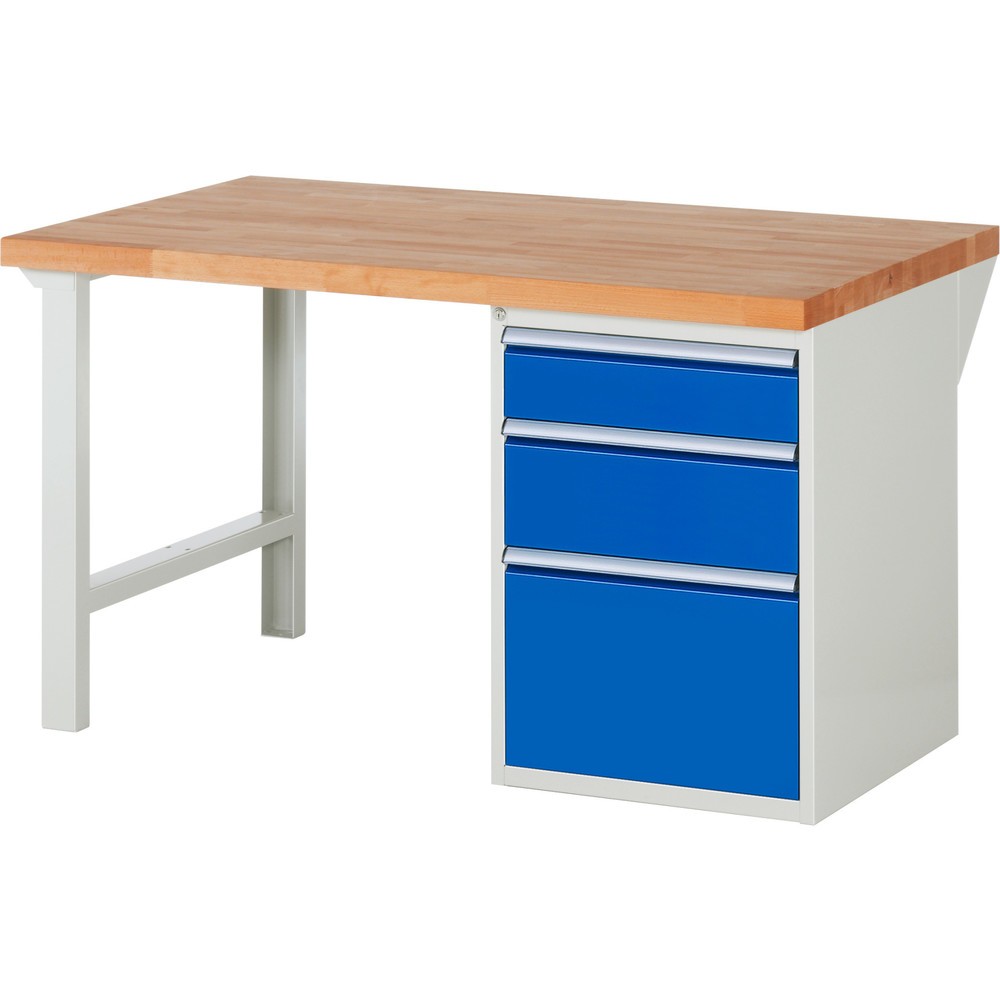 Numéro de l'image du produit 1: RAU Établi série 7000, 1 caisson, HxlxP 890 x 1 500 x 900 mm, 3 tiroirs extractibles à 100% 1 x 150, 1 x 210, 1 x 360 mm, capacité de charge des tiroirs 100 kg