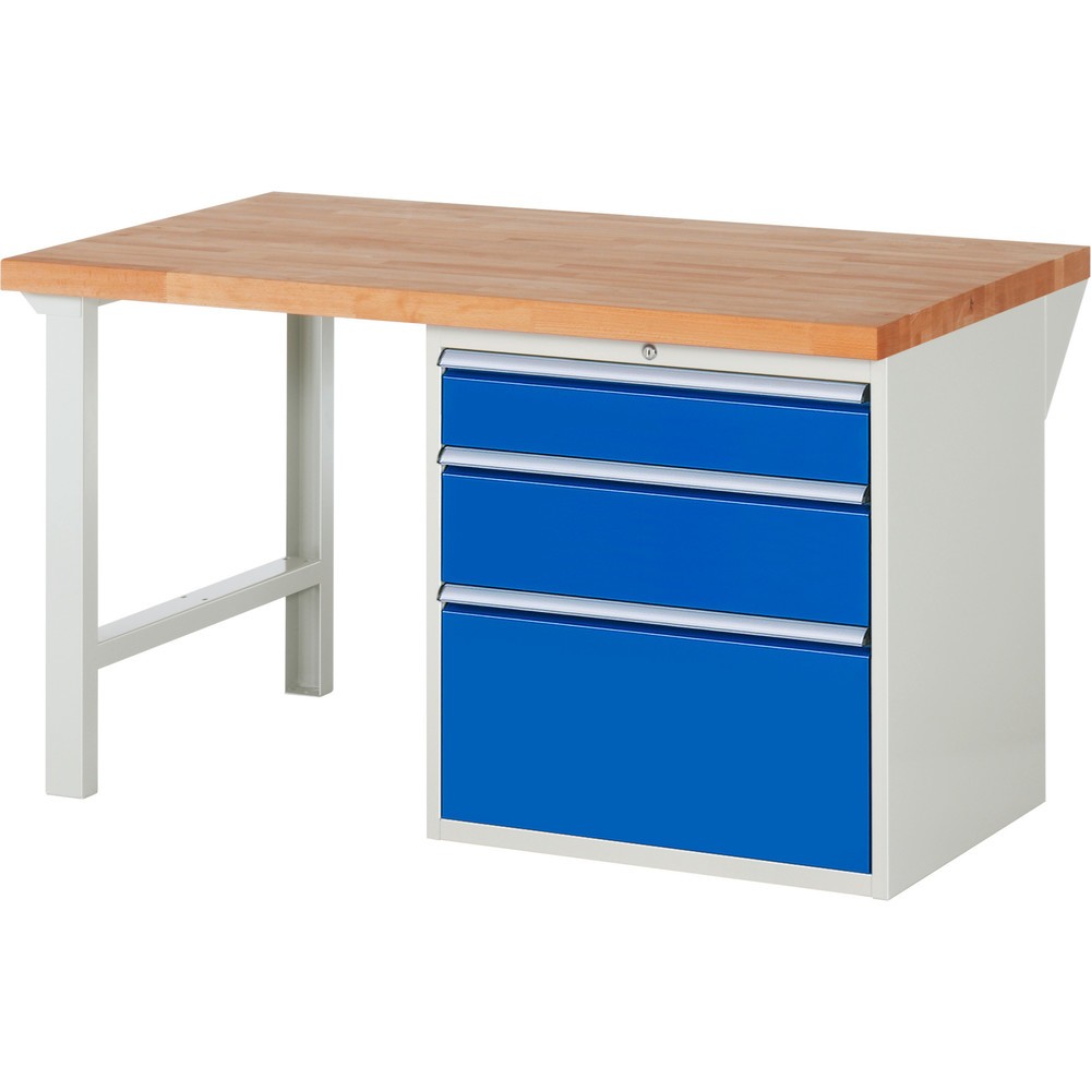 Numéro de l'image du produit 1: RAU Établi série 7000, 1 caisson, HxlxP 890 x 1 500 x 900 mm, 3 tiroirs extractibles à 90% 1 x 150, 1 x 210, 1 x 360 mm, capacité de charge des tiroirs 100 kg