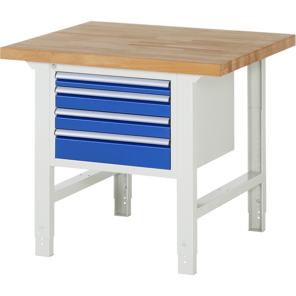 N° de l'image du produit 1 : RAU Établi série 7000, 1 caisson, HxlxP 790-1 140 x 1 000 x 900 mm, 4 tiroirs extractibles à 90 % 1 x 60, 2 x 90, 1 x 120 mm