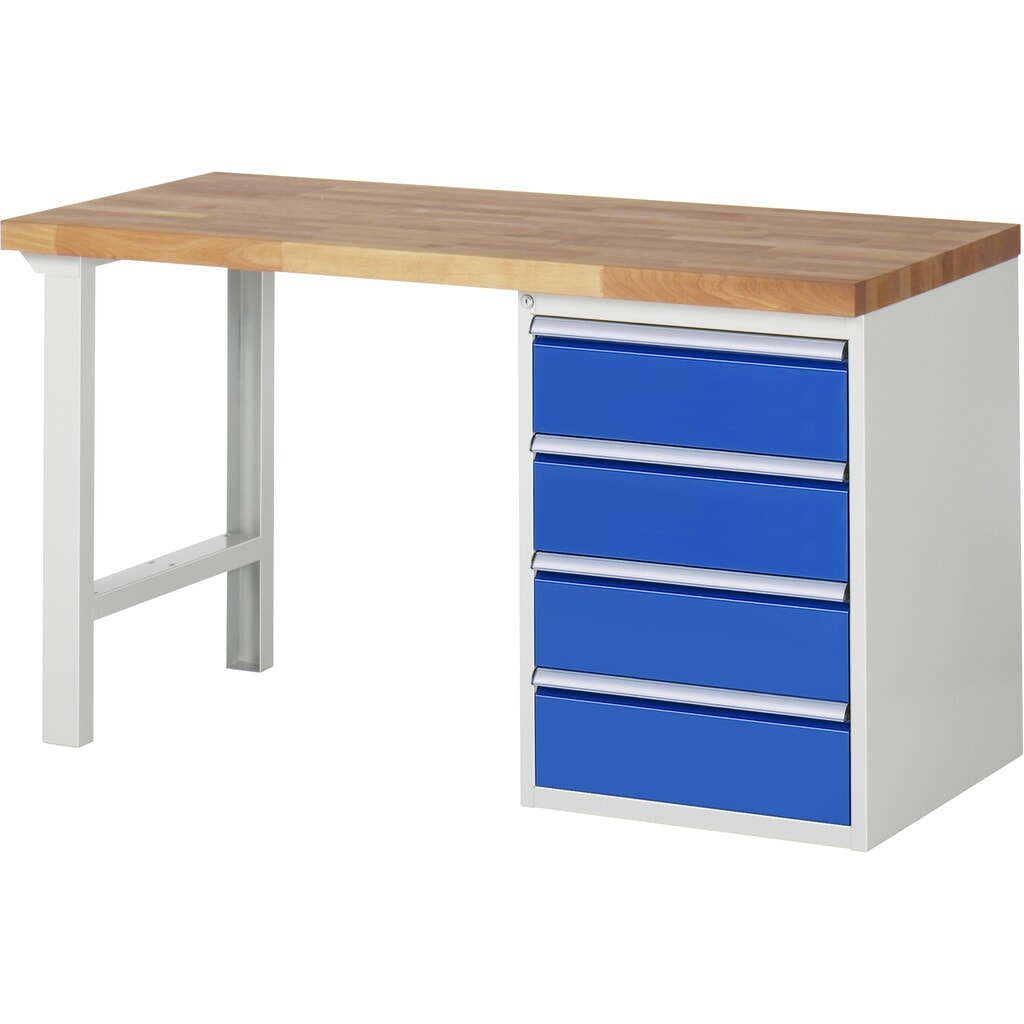 Illustration du produit: RAU Établi série 7000, HxlxP 890 x 1 500 x 700 mm, 1 caisson sous plateau à droite, avec 4 tiroirs