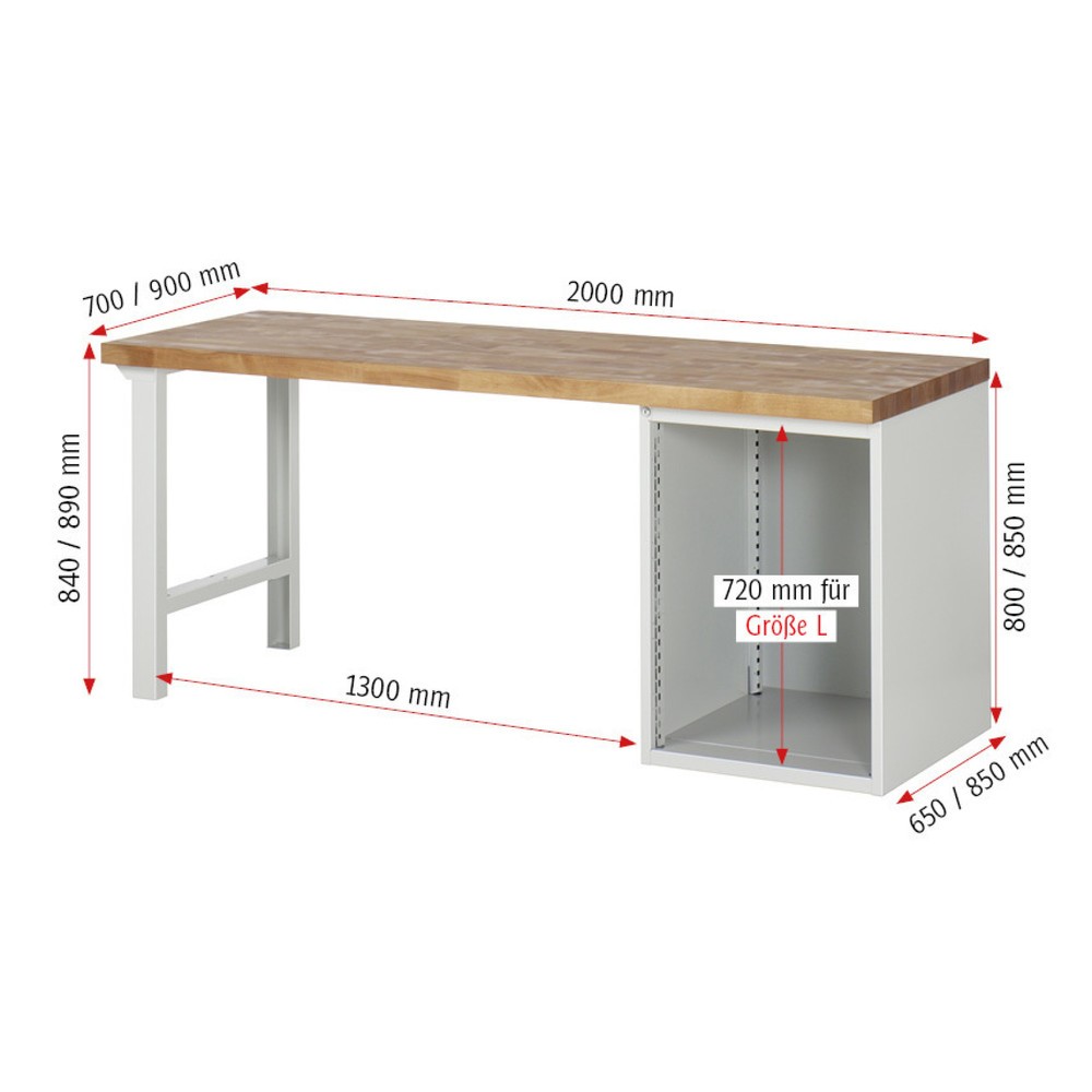 Numéro de l'image du produit 5: RAU Établi série 7000, 1 caisson, HxlxP 890 x 2 000 x 700 mm, 1 porte battante, 1 tablette