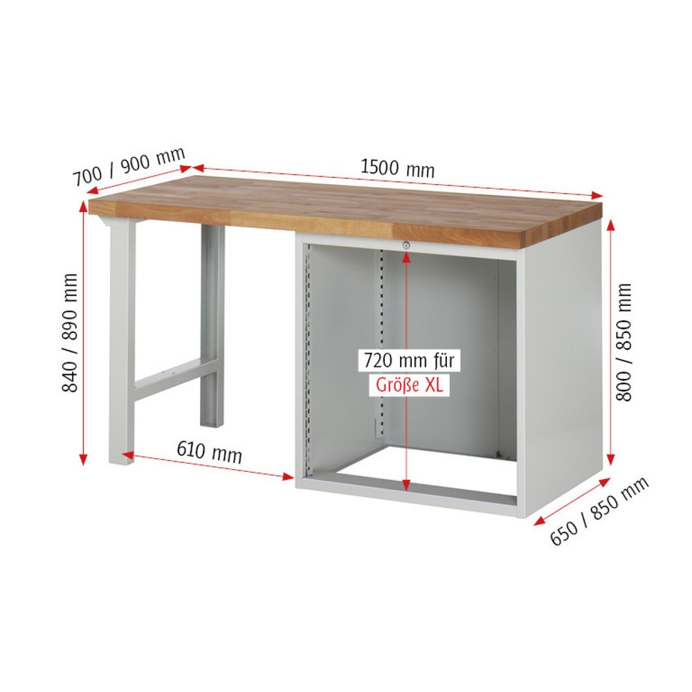 Numéro de l'image du produit 5: RAU Établi série 7000, 1 caissons, HxlxP 890 x 1 500 x 700 mm, 4 tiroirs extractibles à 100% 4 x 180 mm, capacité de charge des tiroirs 100 kg