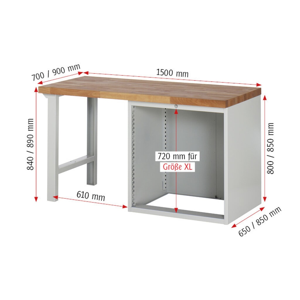 N° de l'image du produit 5 : RAU Établi série 7000, 1 caisson, HxlxP 840 x 1 500 x 900 mm, 5 tiroirs extractibles à 90% 1 x 60, 1 x 90, 2 x 150, 1 x 270 mm, capacité de charge des tiroirs 100 kg