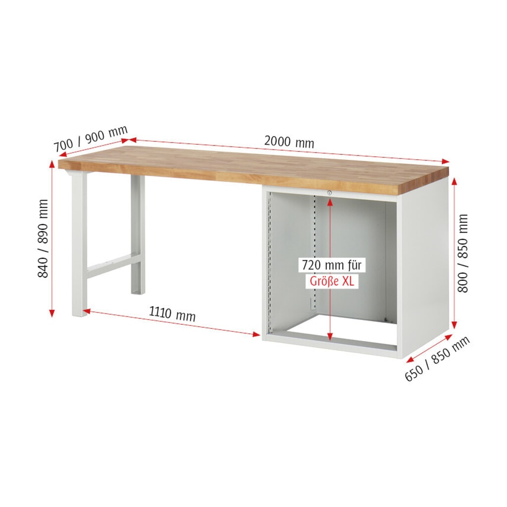 N° de l'image du produit 5 : RAU Établi série 7000, 1 caisson, HxlxP 840 x 2 000 x 900 mm, 5 tiroirs extractibles à 90% 2 x 120, 2 x 150, 1 x 180 mm, capacité de charge des tiroirs 100 kg