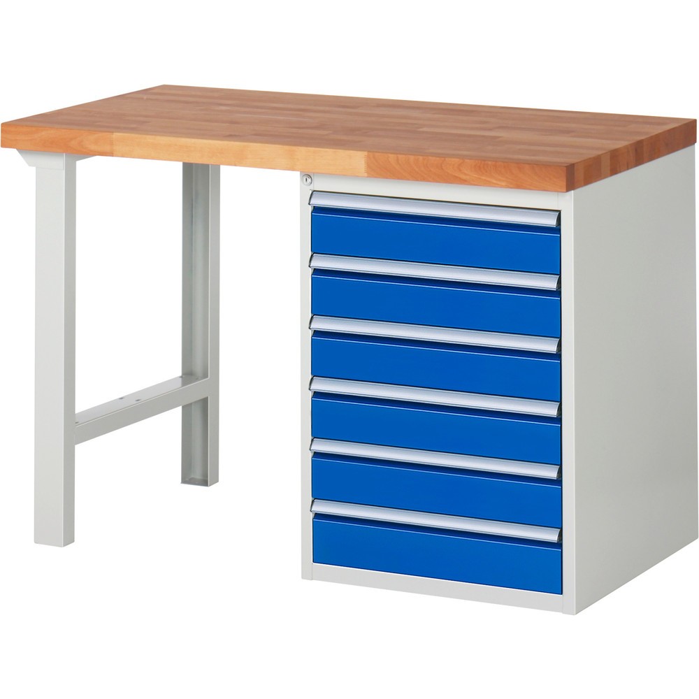 N° de l'image du produit 1 : RAU Établi série 7000, 1 caissons, HxlxP 890 x 1 250 x 700 mm, 6 tiroirs extractibles à 90% 6 x 120 mm, capacité de charge des tiroirs 100 kg