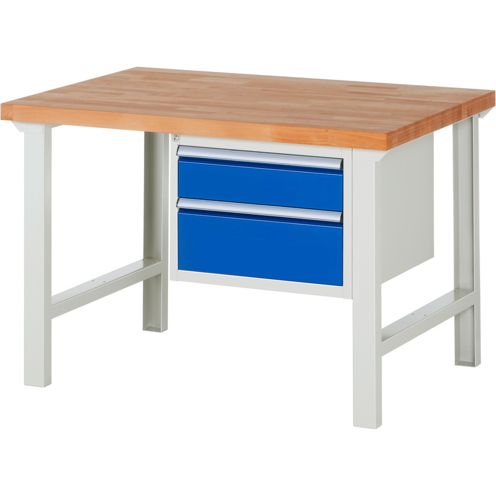 Numéro de l'image du produit 1: RAU Établi série 7000, 1 caisson, HxlxP 840 x 1 250 x 900 mm, 2 tiroirs extractibles à 100 % 1 x 150, 1 x 210 mm