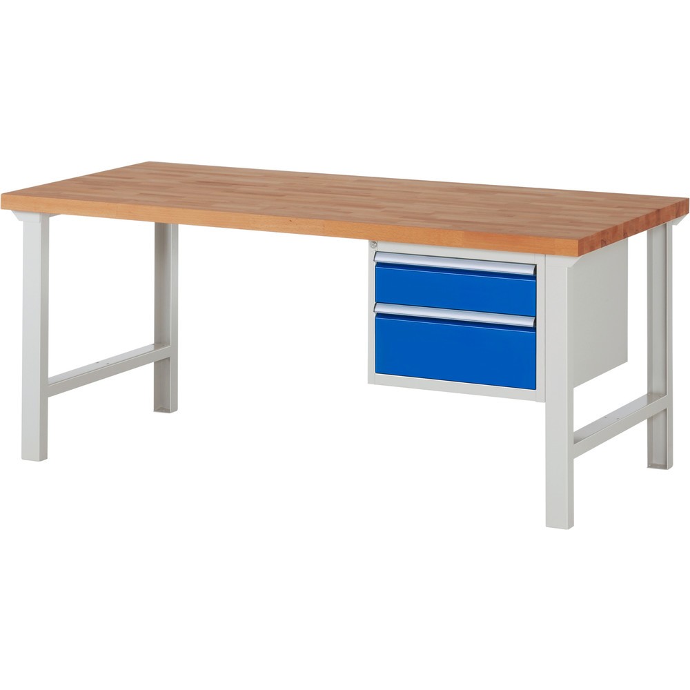 Numéro de l'image du produit 1: RAU Établi série 7000, 1 caisson, HxlxP 840 x 2 000 x 900 mm, 2 tiroirs extractibles à 90 % 1 x 150, 1 x 210 mm