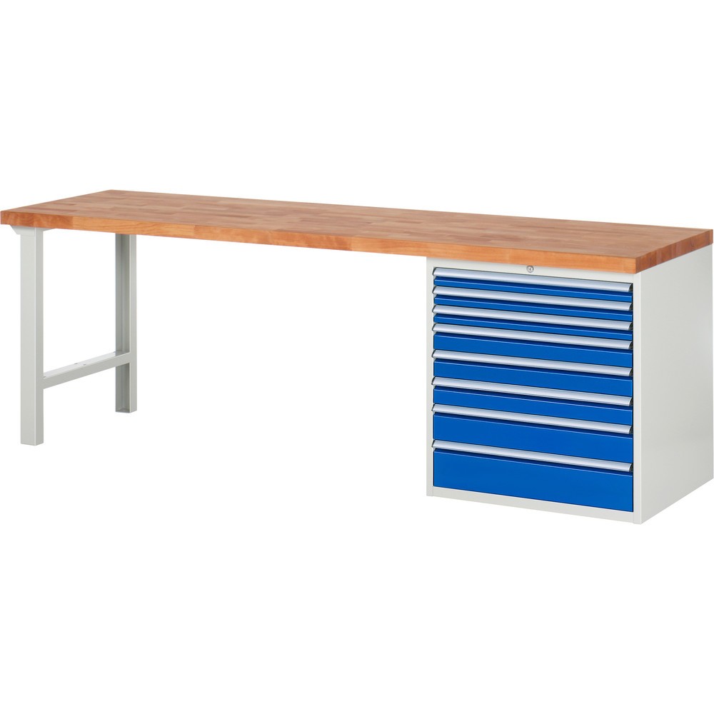 Numéro de l'image du produit 1: RAU Établi série 7000, 1 caisson, HxlxP 840 x 2 500 x 700 mm, 8 tiroirs extractibles à 90%, capacité de charge des tiroirs 75 kg