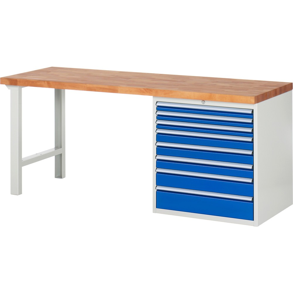 Numéro de l'image du produit 1: RAU Établi série 7000, 1 caisson, HxlxP 890 x 2 000 x 700 mm, 8 tiroirs extractibles à 100%, capacité de charge des tiroirs 75 kg