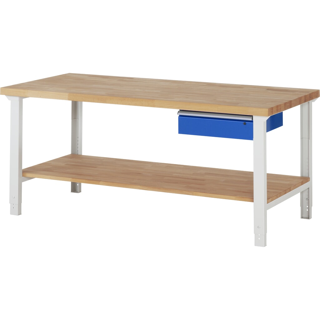 N° de l'image du produit 1 : RAU Établi série 7000, HxlxP 790-1 140 x 2 000 x 900 mm, tablette inférieure, avec 1 tiroir à droite