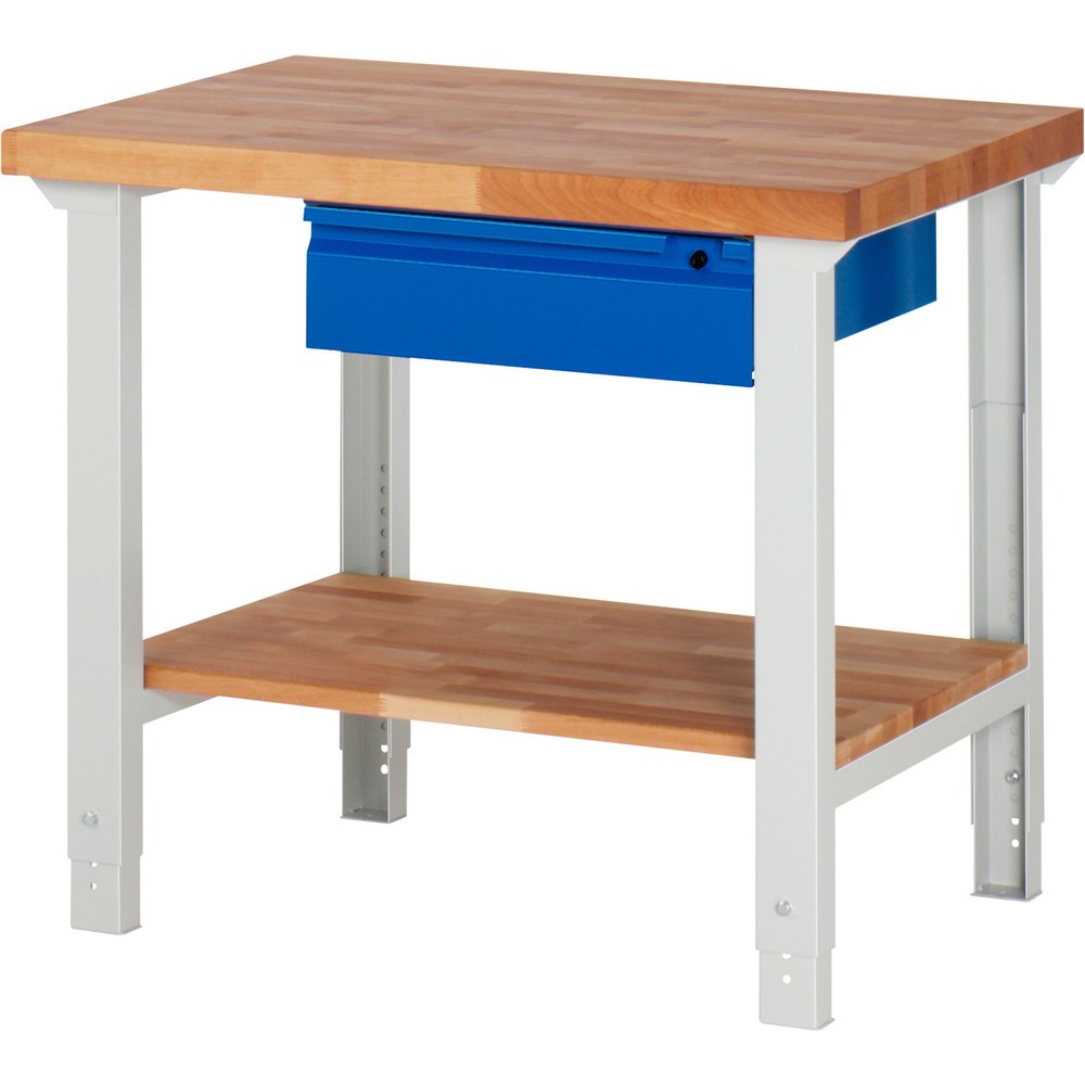 Numéro de l'image du produit 1: RAU Établi série 7000, 1 tablette en hêtre massif, HxlxP 790-1 140 x 1 000 x 700 mm, 1 tiroir 1 x 150 mm