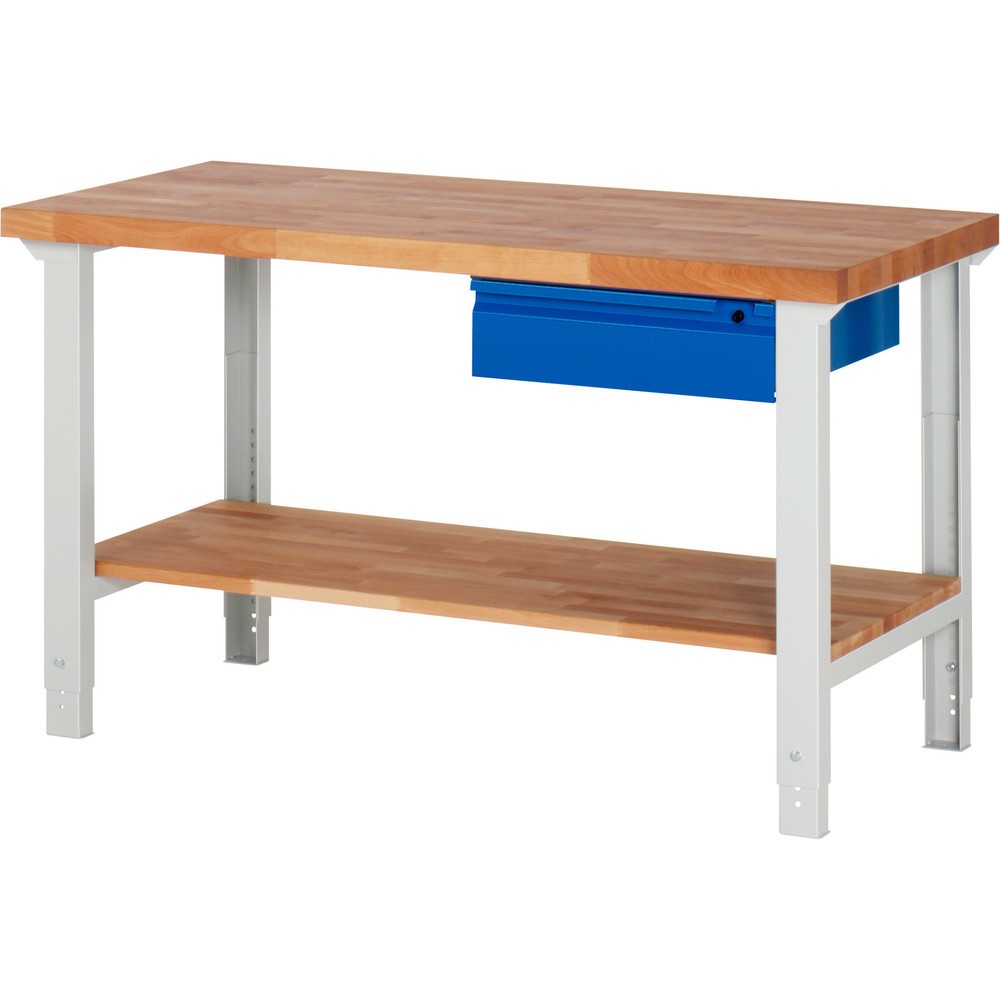 Numéro de l'image du produit 1: RAU Établi série 7000, 1 tablette en hêtre massif, HxlxP 790-1 140 x 1 500 x 700 mm, 1 tiroir 1 x 150 mm