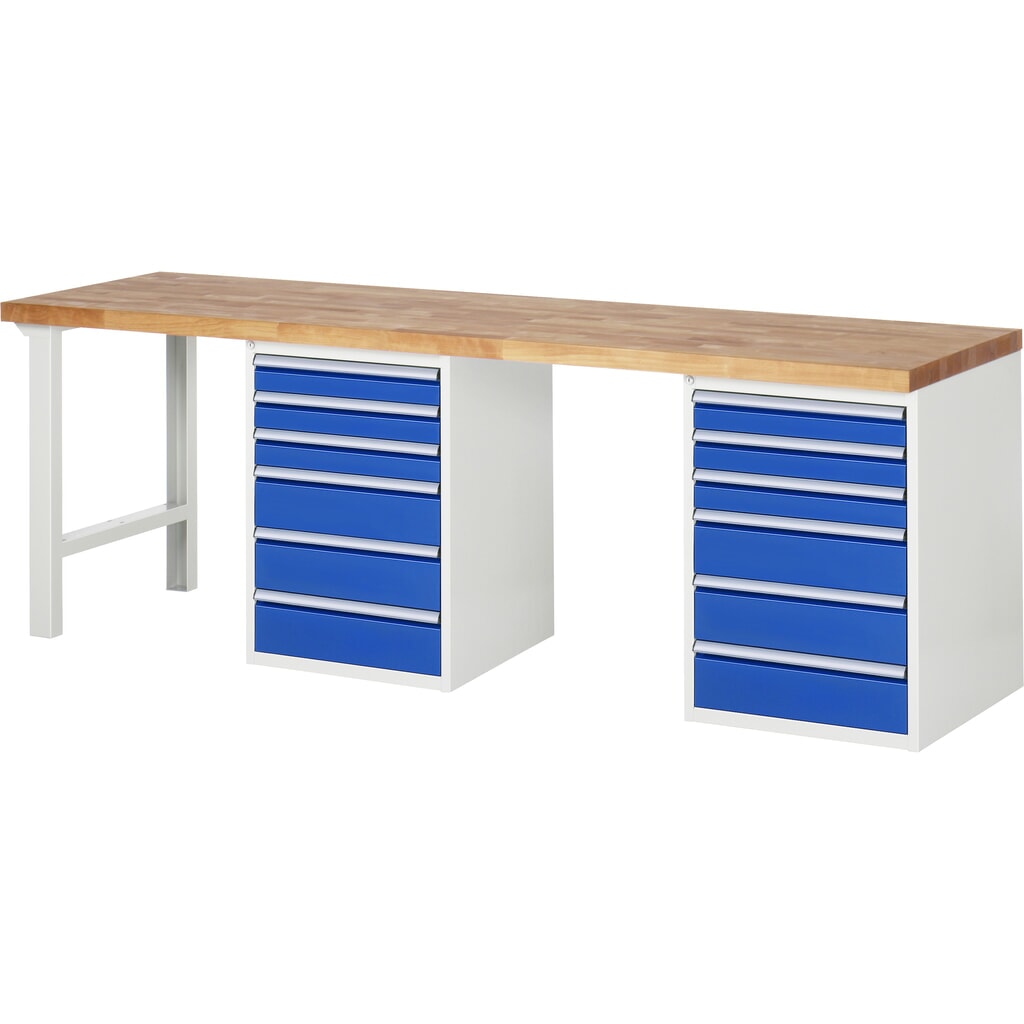 N° de l'image du produit 1 : RAU Établi série 7000, HxlxP 890 x 2 500 x 700 mm, 2 caissons sous plateau, avec 6 tiroirs chacun