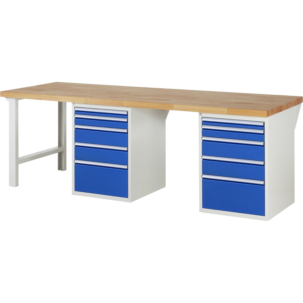 N° de l'image du produit 1 : RAU Établi série 7000, 2 caissons, HxlxP 840 x 2 500 x 900 mm, 10 tiroirs 2 x 60 mm, 2 x 90 mm, 4 x 150 mm, 2 x 270 mm