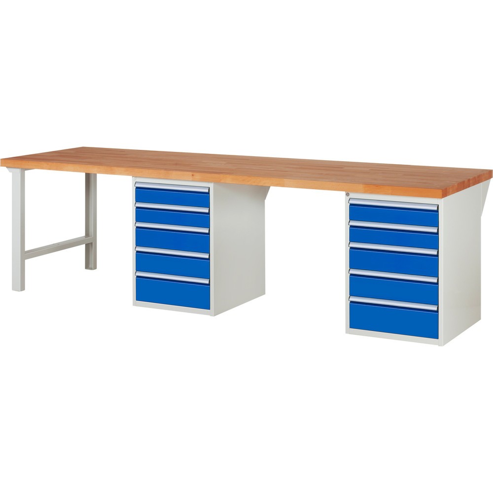 Numéro de l'image du produit 1: RAU Établi série 7000, 2 caissons, HxlxP 890 x 3 000 x 900 mm, 10 tiroirs 4 x 120 mm, 4 x 150 mm, 2 x 180 mm