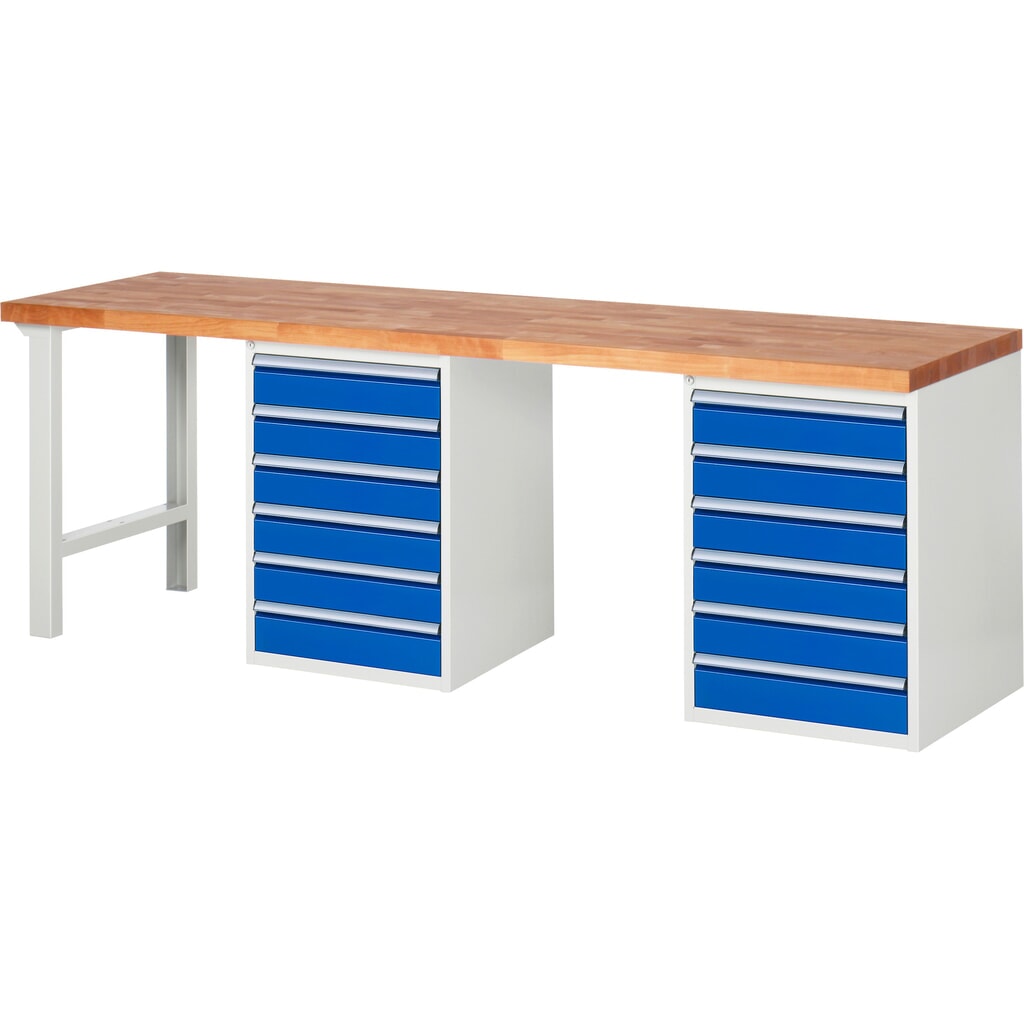 N° de l'image du produit 1 : RAU Établi série 7000, 2 caissons, HxlxP 890 x 2 500 x 700 mm, 12 tiroirs extractibles à 90 % 12 x 120 mm