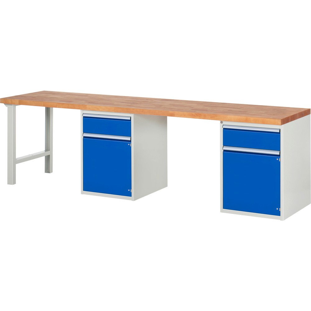 Illustration du produit: RAU Établi série 7000, 2 caissons, HxlxP 890 x 3 000 x 700 mm, 2 tiroirs, 2 portes battantes, 2 tablettes