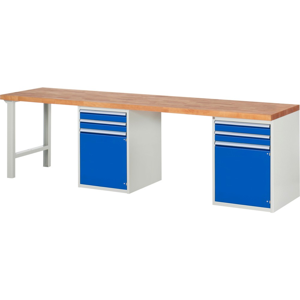 Illustration du produit: RAU Établi série 7000, 2 caissons, HxlxP 890 x 3 000 x 700 mm, 4 tiroirs extractible à 90 %, 1 tablette, 2 portes battantes