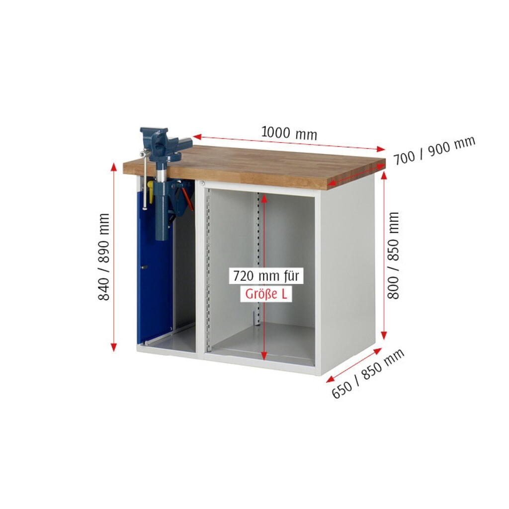 N° de l'image du produit 7 : RAU Établi série 7000, 2 caissons, HxlxP 840 x 1 000 x 700 mm, 4 tiroirs extractibles à 90 % 3 x 150 mm, 1 x 270 mm, capacité de charge des tiroirs 100 kg