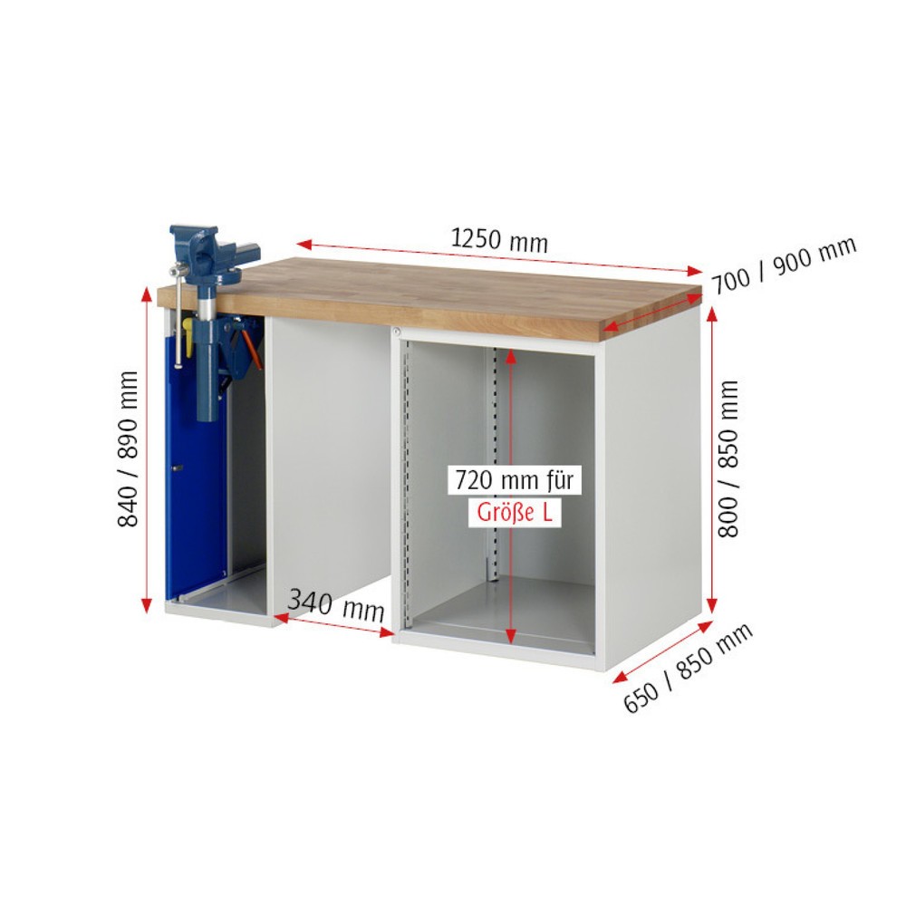Numéro de l'image du produit 4: RAU Établi série 7000, 2 caissons, HxlxP 840 x 1 250 x 700 mm, 5 tiroirs 1 x 60 mm, 1 x 90 mm, 2 x 150 mm, 1 x 270 mm