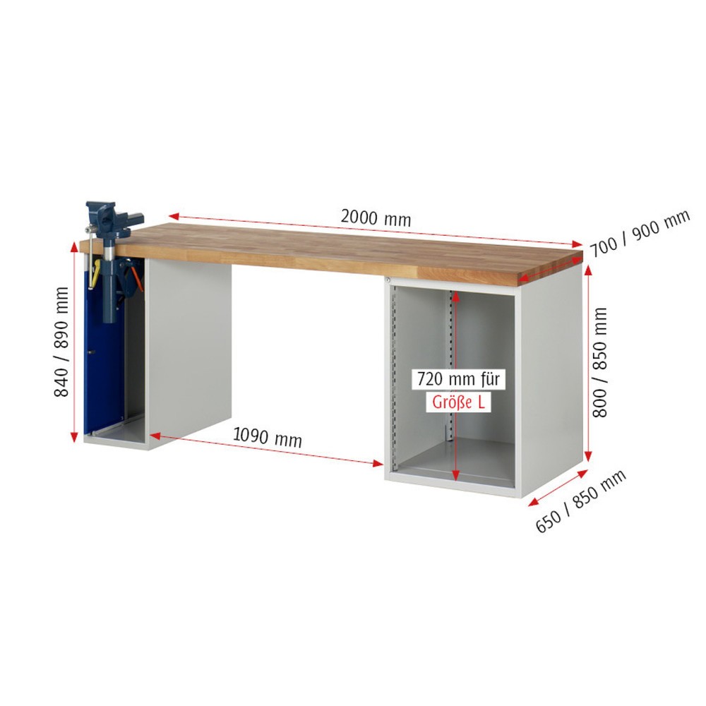 Numéro de l'image du produit 5: RAU Établi série 7000, 2 caissons, HxlxP 840 x 2 000 x 700 mm, 5 tiroirs 1 x 60 mm, 1 x 90 mm, 2 x 150 mm, 1 x 270 mm