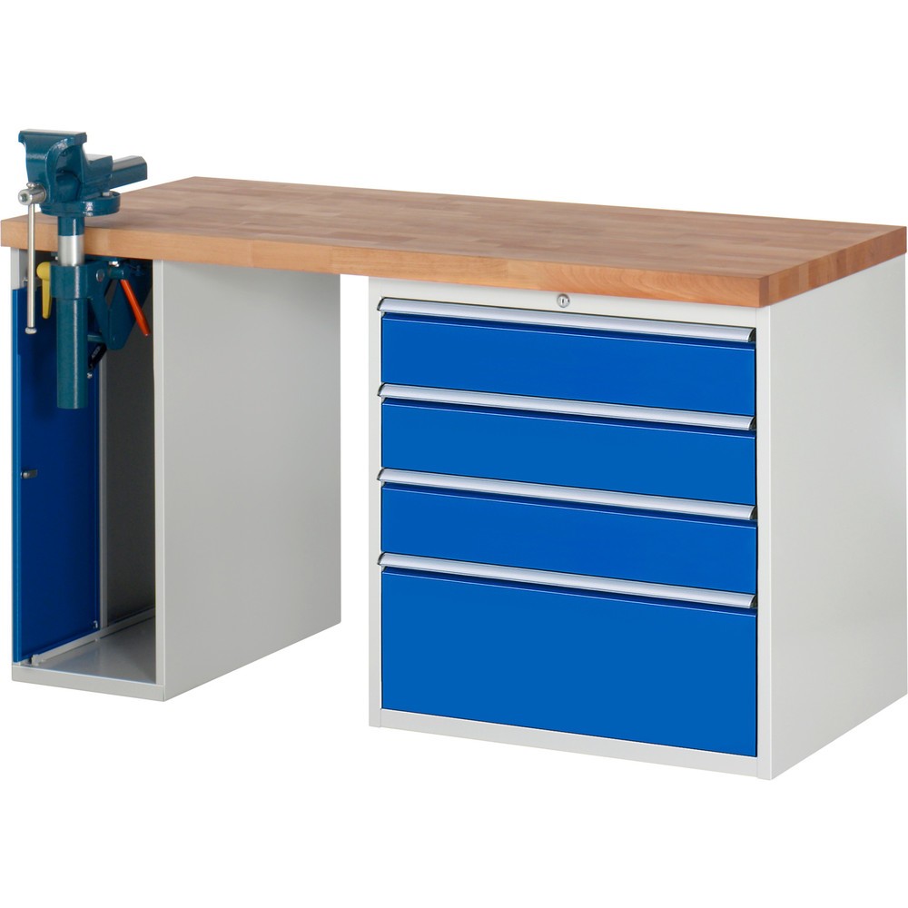Numéro de l'image du produit 1: RAU Établi série 7000, 2 caissons, HxlxP 840 x 1 500 x 700 mm, 4 tiroirs extractibles à 90 % 3 x 150 mm, 1 x 270 mm, capacité de charge des tiroirs 100 kg