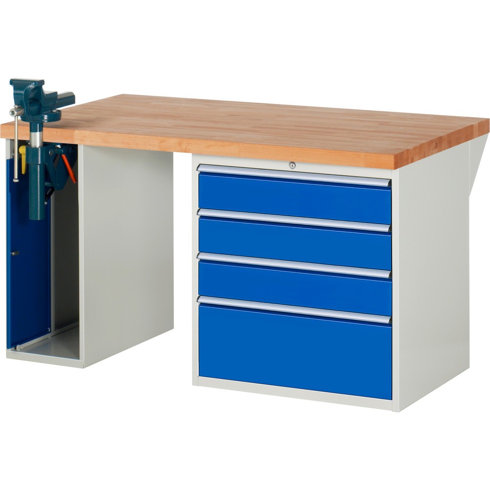 Numéro de l'image du produit 1: RAU Établi série 7000, 2 caissons, HxlxP 890 x 1 500 x 900 mm, 4 tiroirs extractibles à 100%, capacité de charge des tiroirs 75 kg