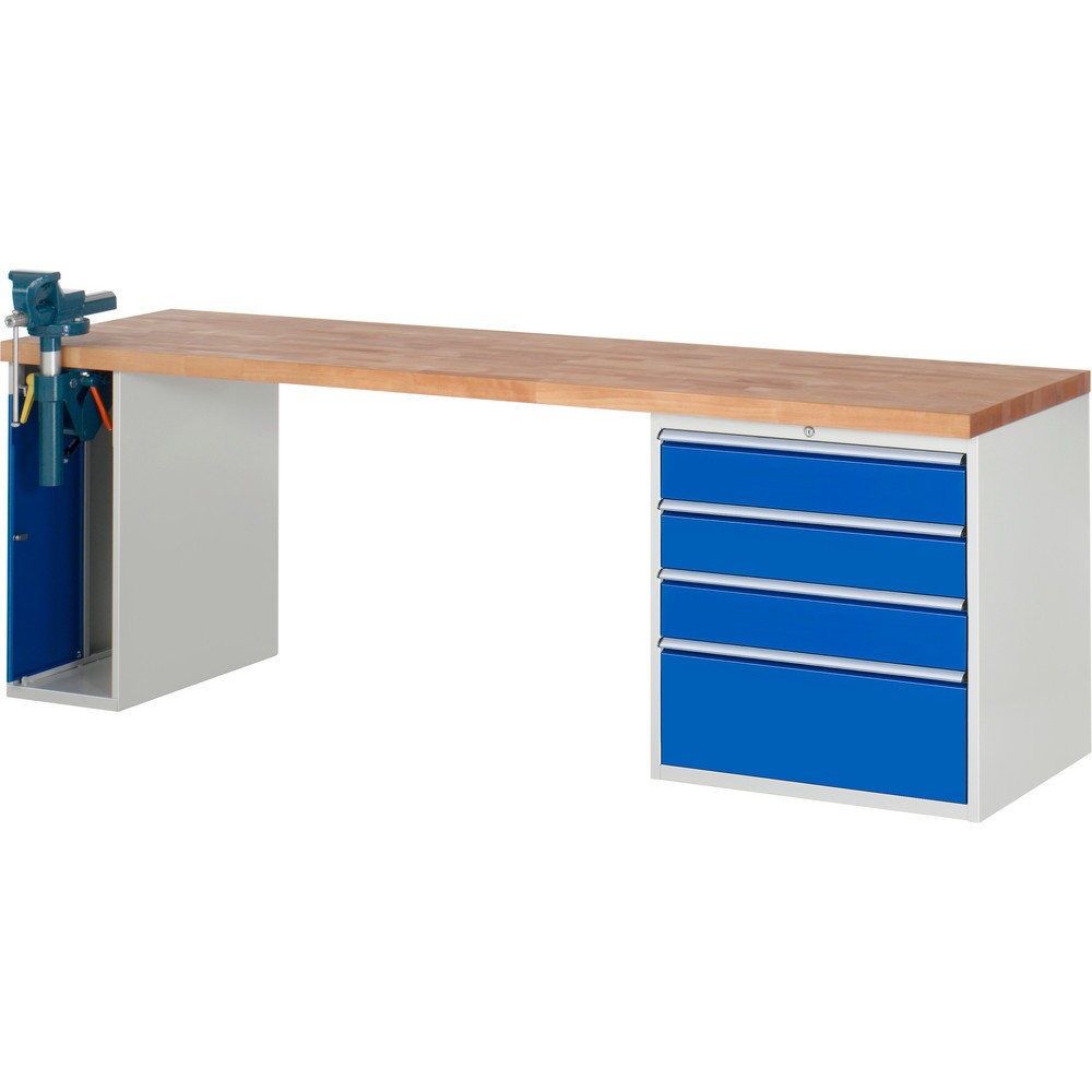 Numéro de l'image du produit 1: RAU Établi série 7000, 2 caissons, HxlxP 890 x 2 500 x 700 mm, 4 tiroirs extractibles à 90%, capacité de charge des tiroirs 75 kg