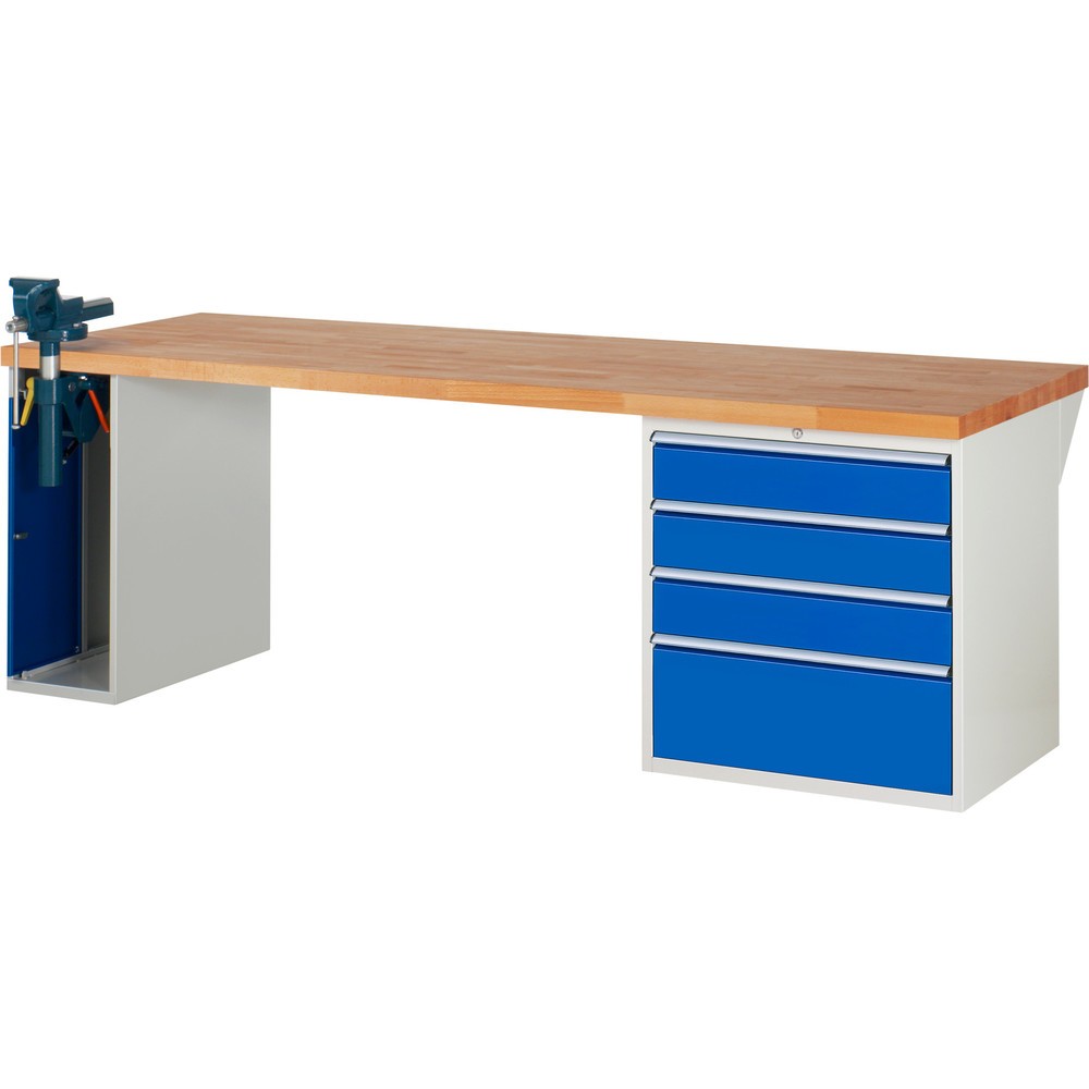 Numéro de l'image du produit 1: RAU Établi série 7000, 2 caissons, HxlxP 890 x 2 500 x 900 mm, 4 tiroirs extractibles à 100%, capacité de charge des tiroirs 75 kg